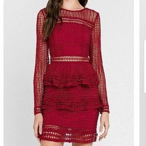 Endless Rose Begin Again Tiered Crochet Dress Cranberry Size‎ Medium